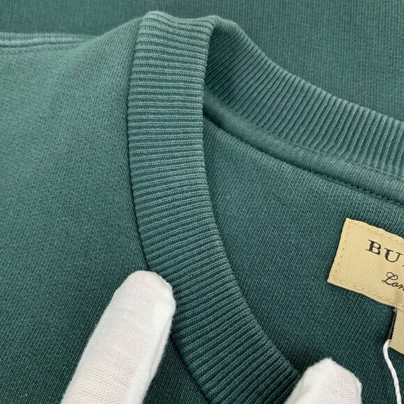 CM0447 Burberry Logo Embroidered Forest Green Cotton Blend Crewneck Sweatshirt - Picture 8 of 8